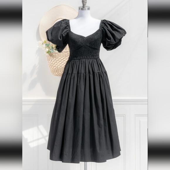 Thérèse Cotton Midi Black Dress Sz SMALL